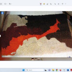 Cool super soft pure wool 1970s wave design shag/hand- hooked rug - 71 x 42 inch